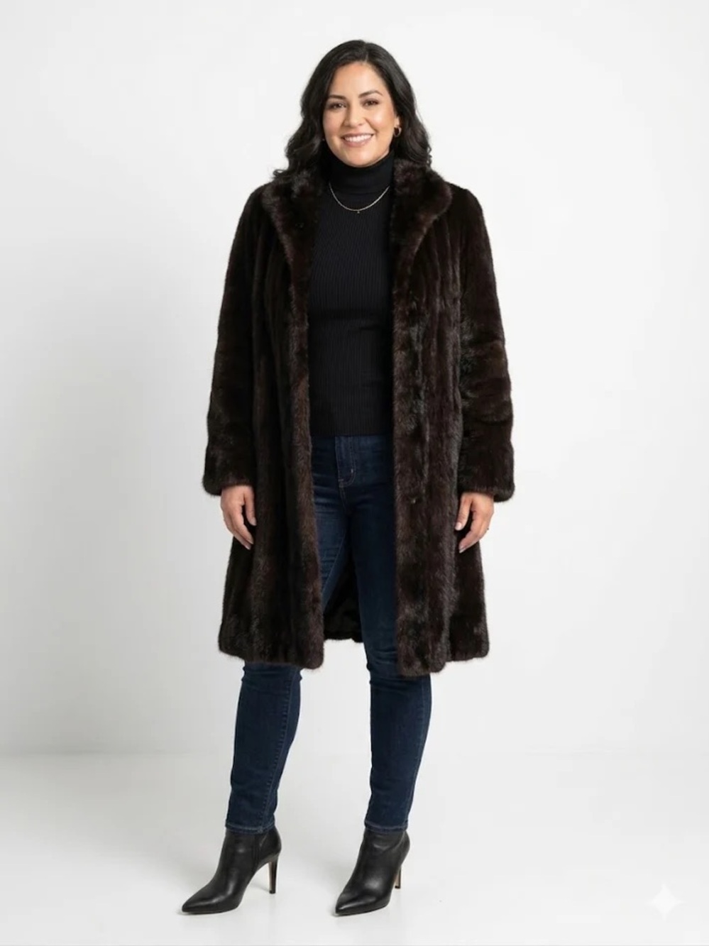 Vintage Somper Beverly Hills Ranch Mink Fur Coat Bidirectional Pattern Size L-XL
